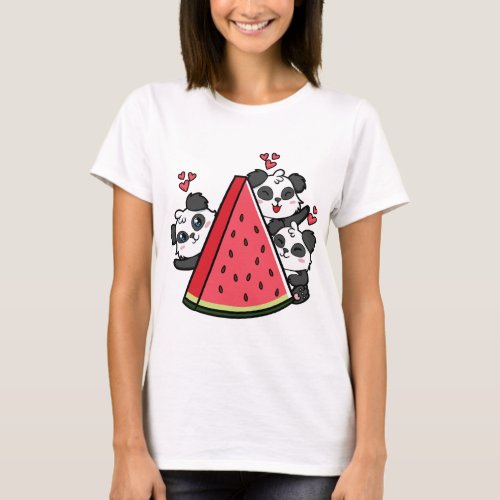 Panda Bear Watermelon Lover Summer Fruit Slice T_Shirt