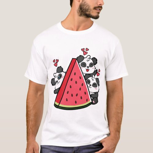 Panda Bear Watermelon Lover Summer Fruit Slice T_Shirt
