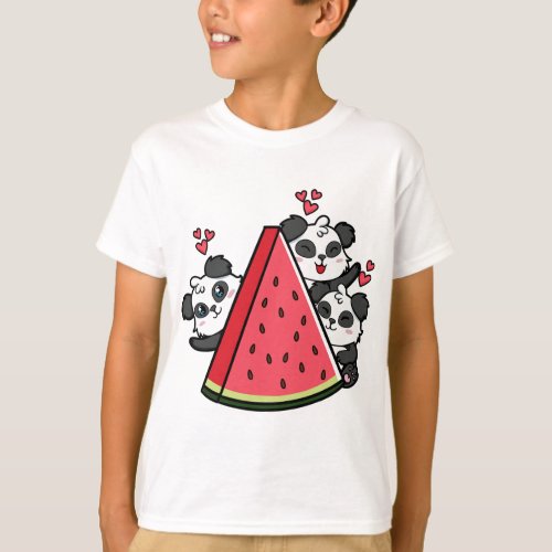 Panda Bear Watermelon Lover Summer Fruit Slice T_Shirt