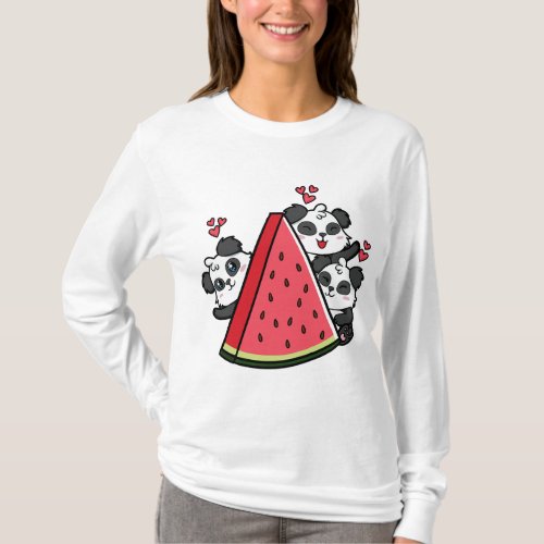 Panda Bear Watermelon Lover Summer Fruit Slice T_Shirt