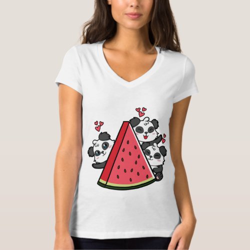 Panda Bear Watermelon Lover Summer Fruit Slice T_Shirt