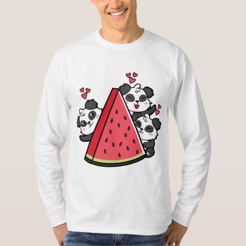 Panda Bear Watermelon Lover Summer Fruit Slice T_Shirt