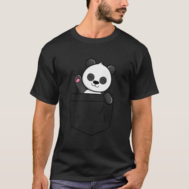 Panda Bear Waving In A Pocket Pocket Panda Bear T-Shirt (Front)