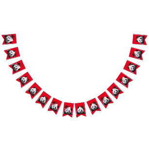 Panda Bear Wearing a Santa Claus Hat Bunting Flags