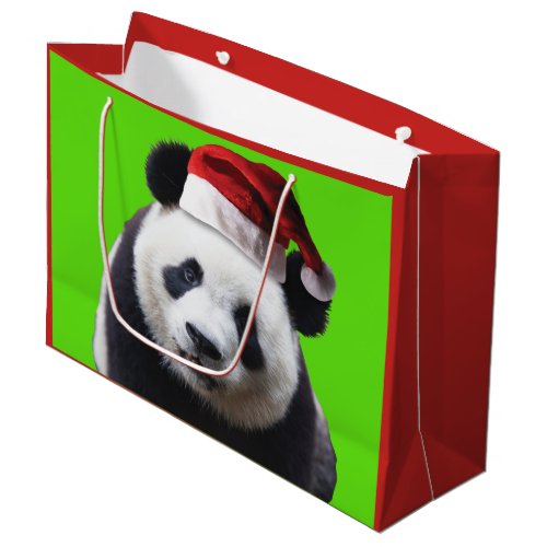 Panda Bear Wearing a Santa Claus Hat Large Gift Bag