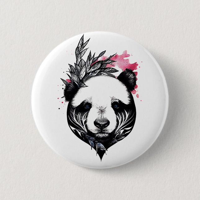 Panda Bear Wild Animal Nature Illustration Art Tat Button (Front)