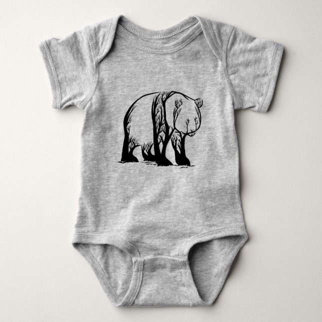 Panda Bear Wild Animal Tree Art Baby Bodysuit (Front)