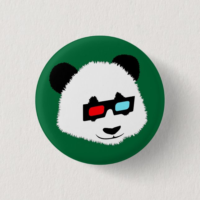 Panda Bear with 3D Glasses Pinback Button (Front)