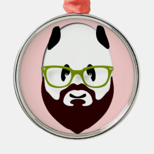 Panda Bear with a Beard Metal Ornament