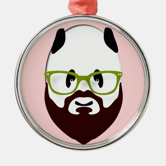 Panda Bear with a Beard Metal Ornament (Front)