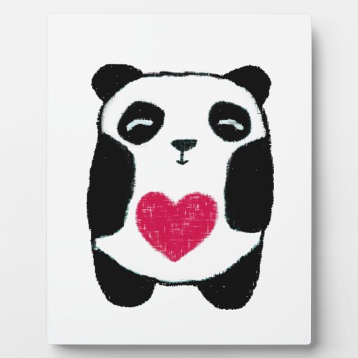 Panda bear with a heart plaque | Zazzle