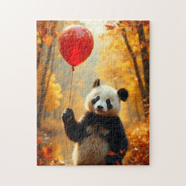Panda Bear with a red balloon in Autumn Jigsaw Puzzle (Vertical)