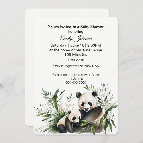 Panda Bear With Baby Cub Invitation