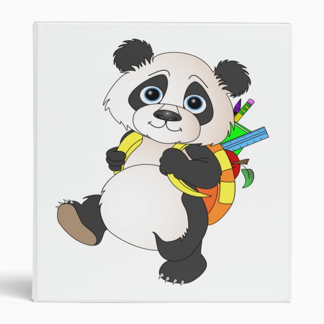 Panda Bear with backpack 3 Ring Binder (Front)