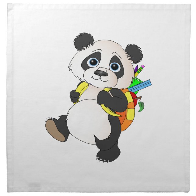 Panda Bear with backpack Cloth Napkin (Front)
