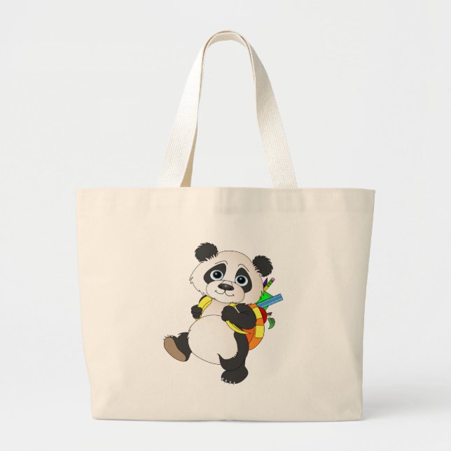 Panda Bear with backpack Large Tote Bag (Front)
