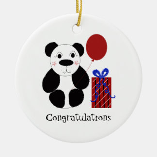 Panda Bear with Balloon Congratulations Ceramic Ornament