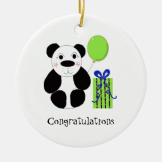 Panda Bear with Balloon Congratulations Ceramic Ornament