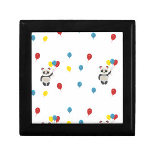 Panda bear with balloons white gift box