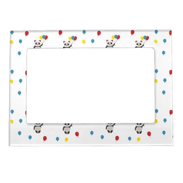 Panda bear with balloons white magnetic frame (Front)