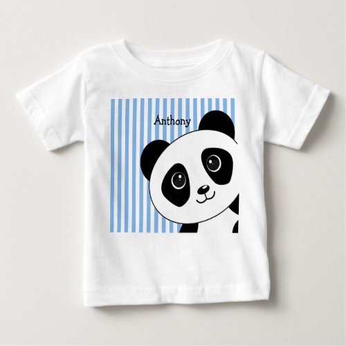 Panda Bear with Blue Stripes Baby T_Shirt