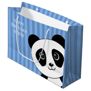 Panda Bear with Blue Stripes Birthday Large Gift Bag