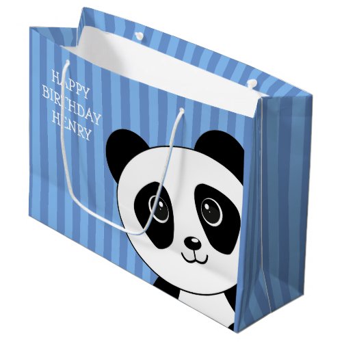 Panda Bear with Blue Stripes Birthday Large Gift Bag