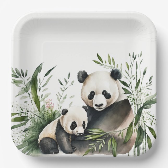 Panda Bear With Cub Paper Plates (Front)