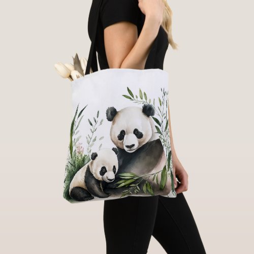 Panda Bear With Cub Tote Bag