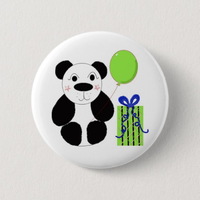 Panda Bear with Green Balloon Button (Front)