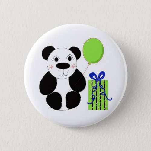 Panda Bear with Green Balloon Button
