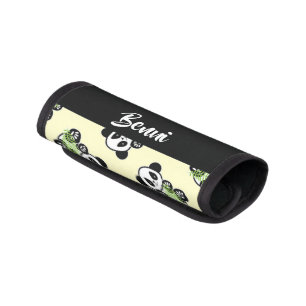 Panda bear with green bamboo leaves luggage handle wrap