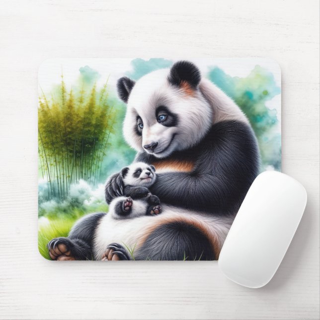 Panda Bear With Her Cub Mouse Pad (With Mouse)