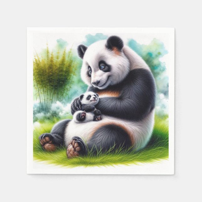 Panda Bear With Her Cub Napkins (Front)