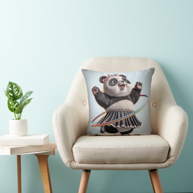 Panda Bear With Hula Hoop Throw Pillow (Chair)