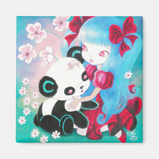 Panda Bear with Kawaii Girl Magnet