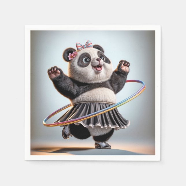 Panda Bear With Rainbow Hula Hoop Napkins (Front)
