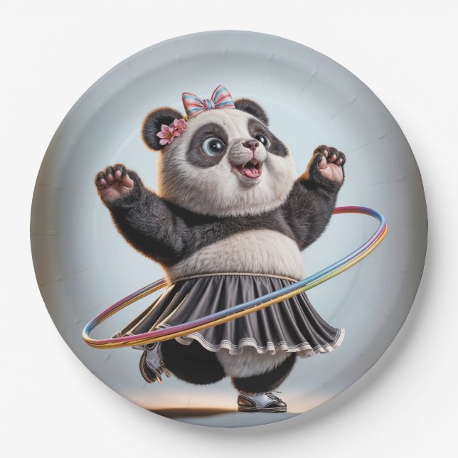 Panda Bear With Rainbow Hula Hoop Paper Plates (Front)