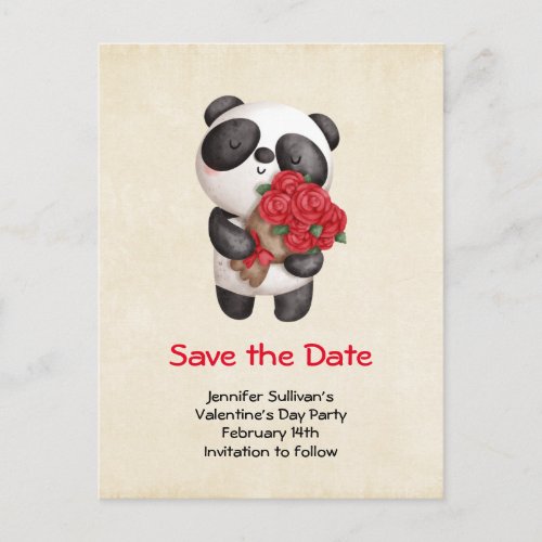 Panda Bear with Rose Bouquet Save the Date Invitation Postcard