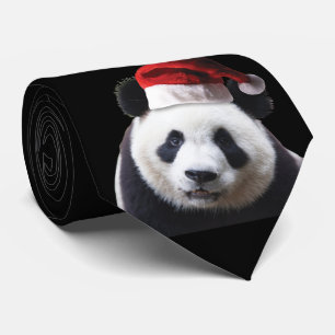 Panda Bear with Santa Hat Neck Tie