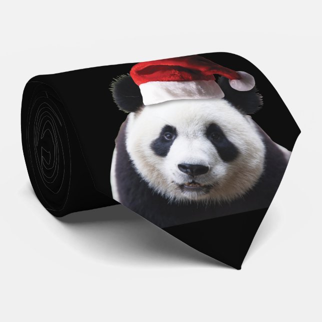 Panda Bear with Santa Hat Neck Tie (Rolled)