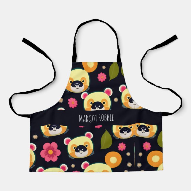 Panda Bear Yellow Black Cute Colorful Pattern Apron (Front)