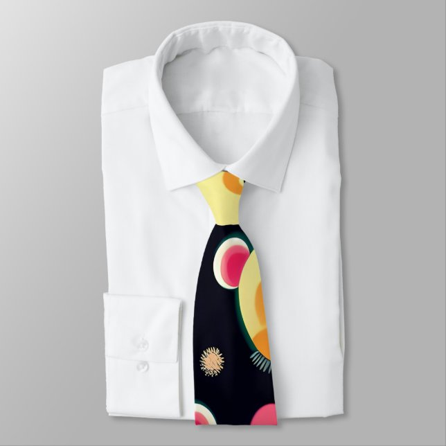 Panda Bear Yellow Black Cute Colorful Pattern Neck Tie (Tied)