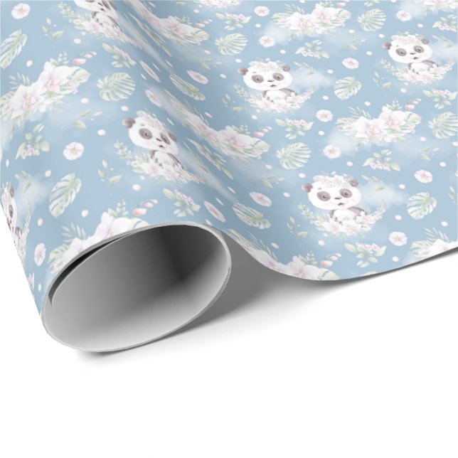 Panda Bears and Flowers Wrapping Paper (Roll Corner)