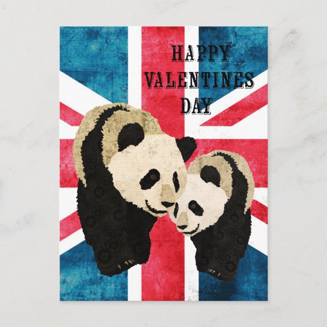 Panda Bears British Valentines Day Postcard (Front)