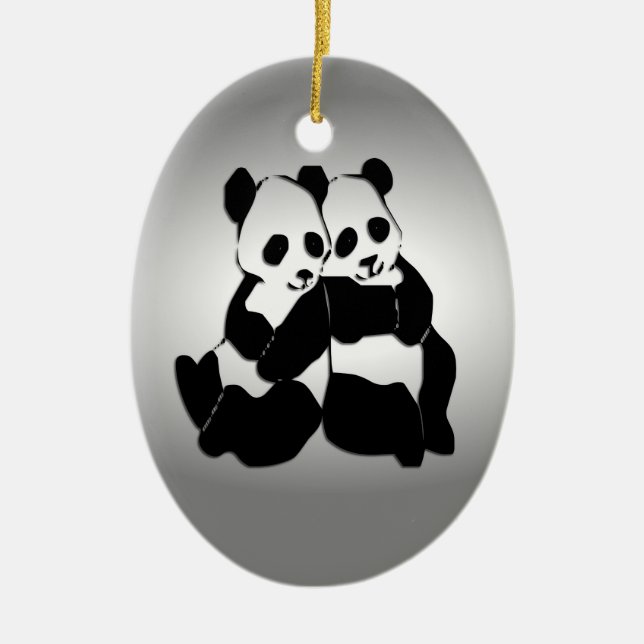 Panda Bears Ceramic Ornament (Front)