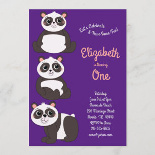 Panda Bears Cute Kids 1st Birthday Party Invitation