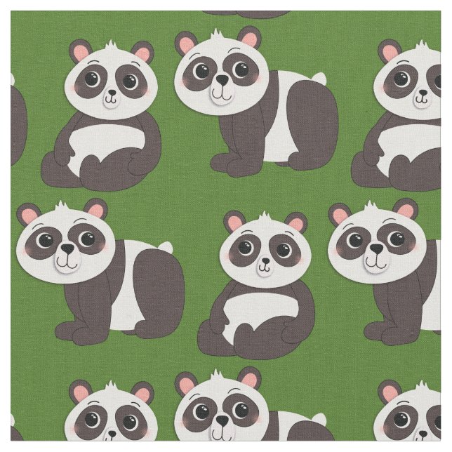 Panda Bears Cute Kids Fabric (Close Up)