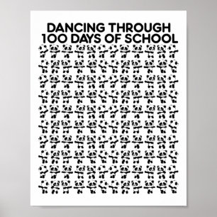 Panda Bears Dancing Through 100 Days Of School Kid Poster