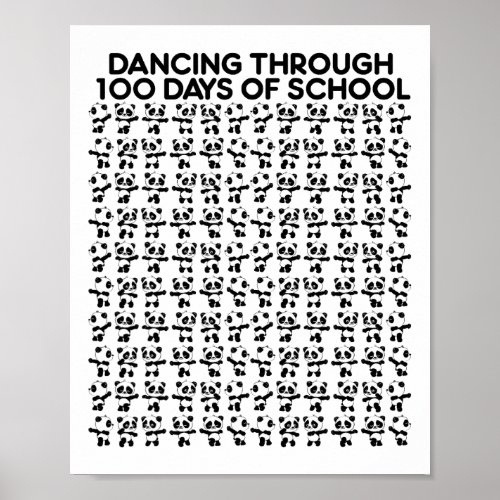 Panda Bears Dancing Through 100 Days Of School Kid Poster